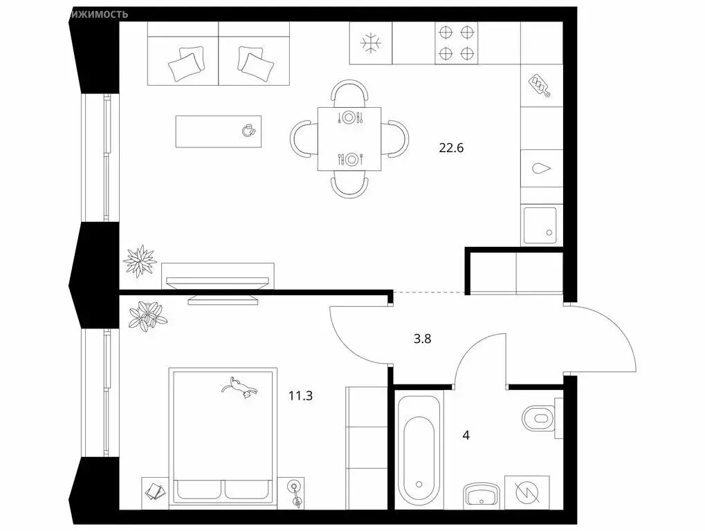 1-комнатная квартира: Казань, Ботаническая улица (41.7 м) - Фото 1