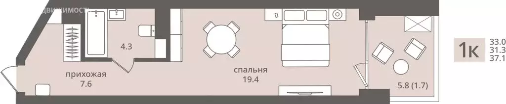 Квартира-студия: Калининградская область, Пионерский (33 м) - Фото 1