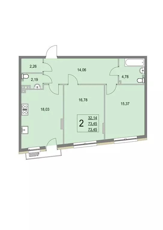 2-комнатная квартира: деревня Крюково, 6 (73.7 м) - Фото 0