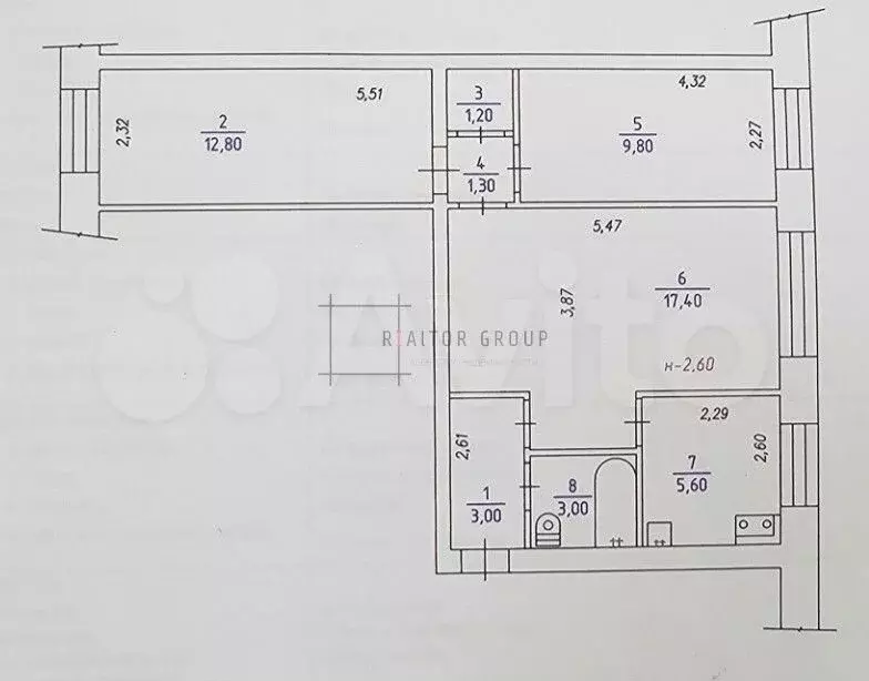 3-к. квартира, 54,1 м, 1/4 эт. - Фото 0