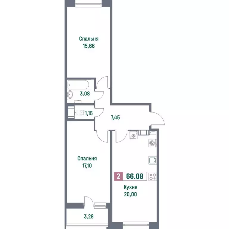 2-комнатная квартира: Мурино, проспект Авиаторов Балтики, 23к3 (64.6 ... - Фото 1