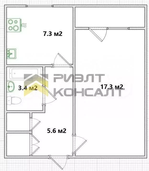 1-к. квартира, 36 м, 3/5 эт. - Фото 0