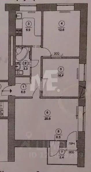 3-к кв. Калининградская область, Калининград ул. Сергеева, 61 (62.0 м) - Фото 1