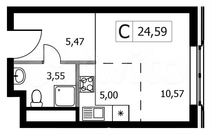 Квартира-студия, 24,6 м, 6/20 эт. - Фото 0