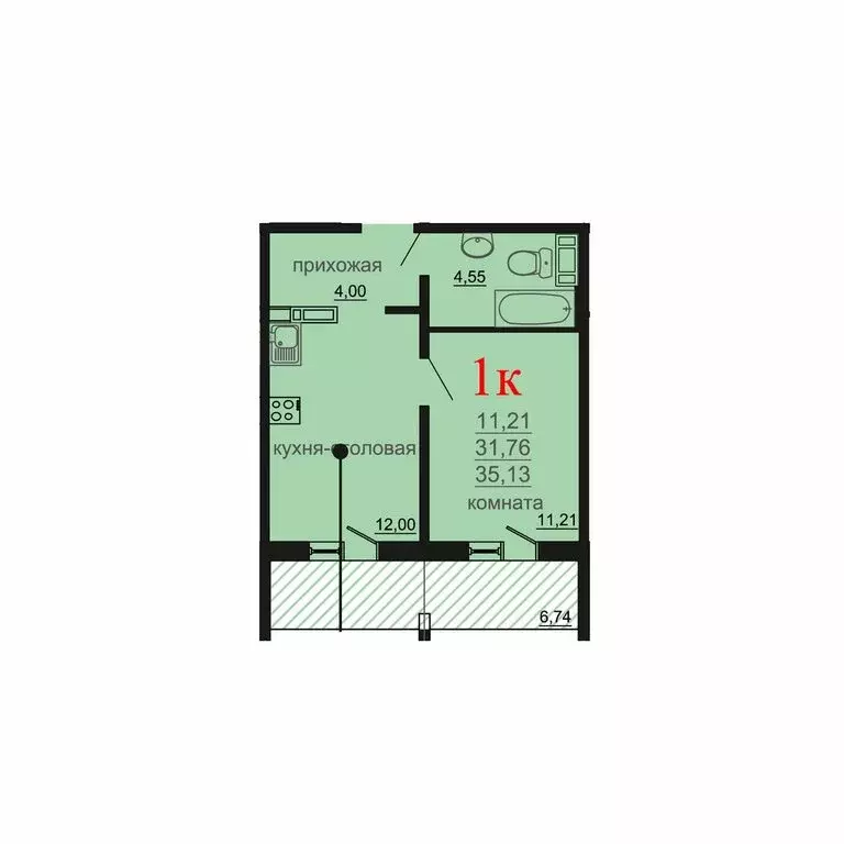 1-комнатная квартира: посёлок Западный, улица Дружбы, 1 (35.13 м) - Фото 1
