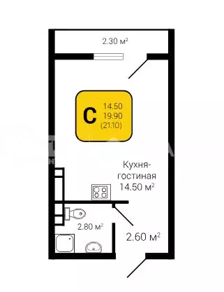 Квартира-студия: Воронеж, улица Фёдора Тютчева, 105 (21.1 м) - Фото 0