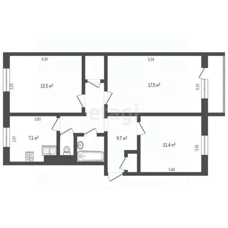 3-к кв. Ямало-Ненецкий АО, Ноябрьск Магистральная ул., 113 (65.9 м) - Фото 2
