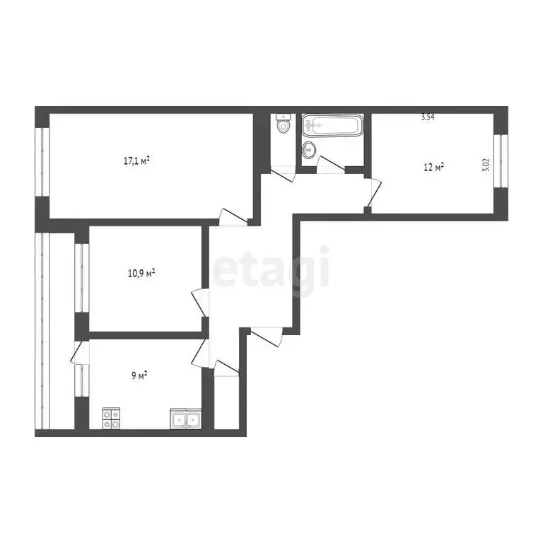 3-комнатная квартира: Псков, улица Байкова, 10 (62.4 м) - Фото 1