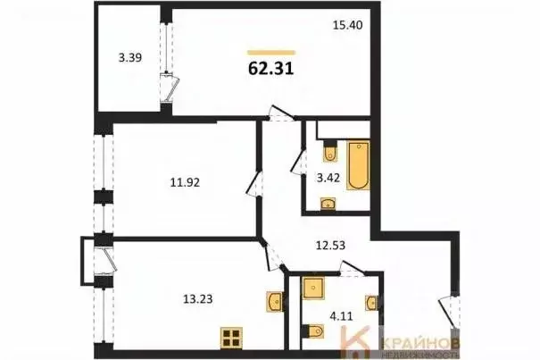 2-к кв. Воронежская область, Воронеж наб. Чуева, 7 (62.31 м) - Фото 0