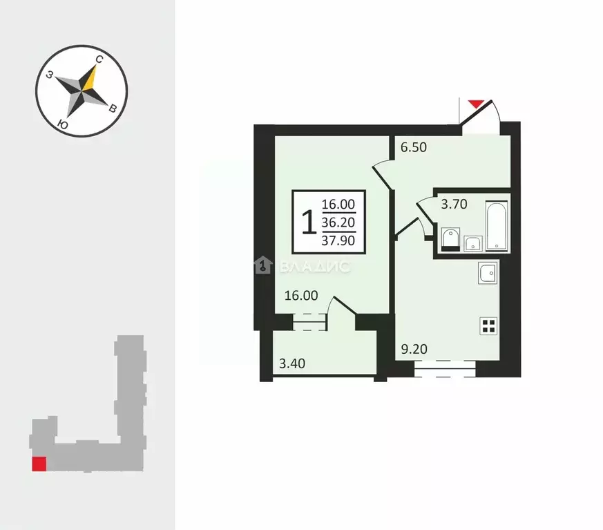 1-к кв. Владимирская область, Владимир ул. Новгородская, 35к1 (37.2 м) - Фото 2
