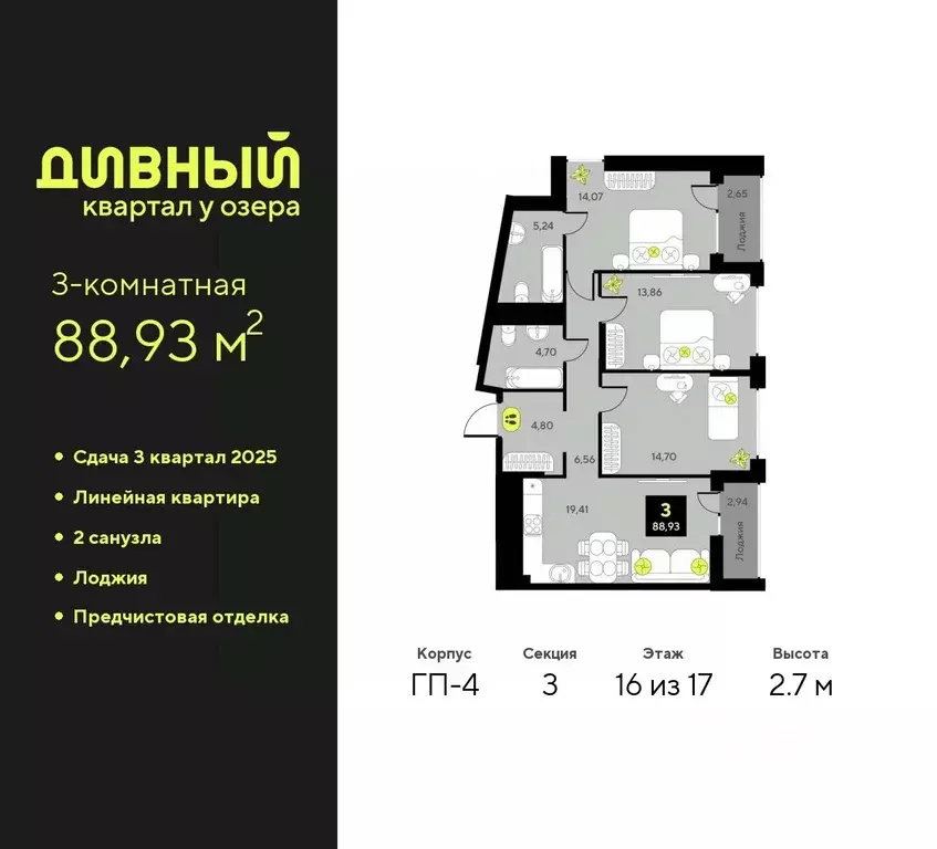 3-к кв. Тюменская область, Тюмень Дивный Квартал у Озера жилой ... - Фото 0