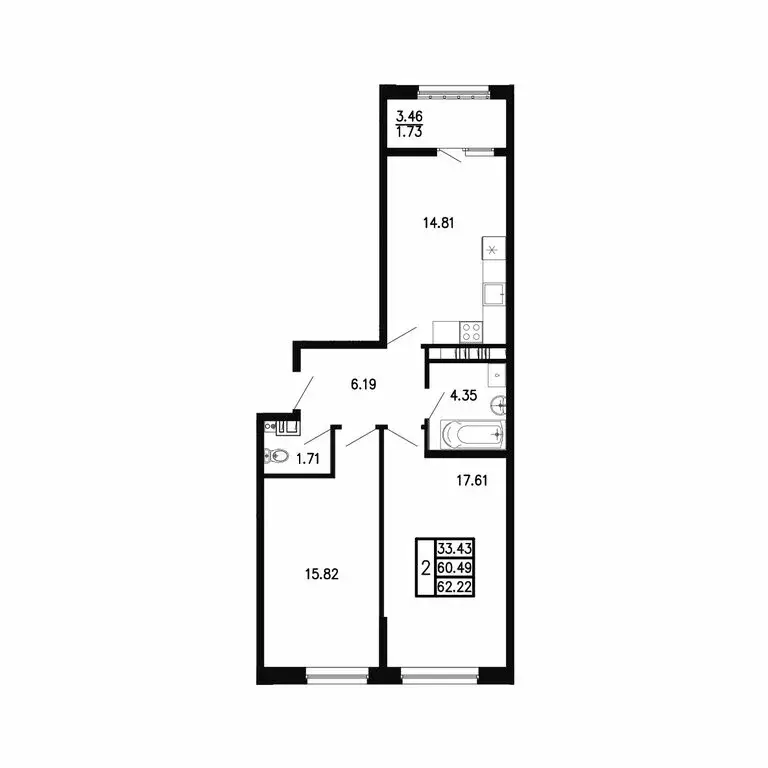 2-комнатная квартира: Приморский, ЖК Просторы Крыма (62.22 м) - Фото 1