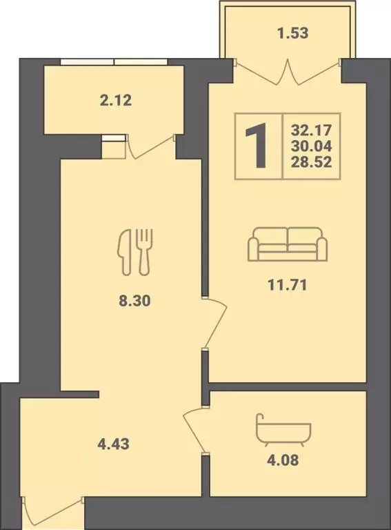 1-комнатная квартира: Пионерский, улица Гептнера, 17 (32.17 м) - Фото 0