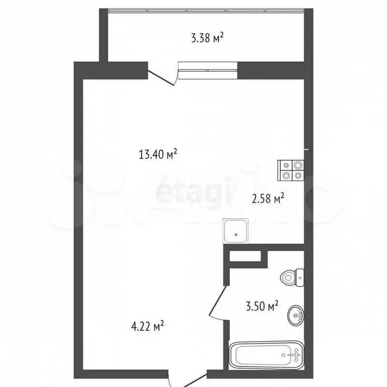 Квартира-студия, 23,5 м, 1/16 эт. - Фото 0