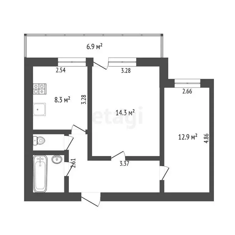 2-комнатная квартира: Тюмень, улица Александра Матросова, 1 (46.9 м) - Фото 0