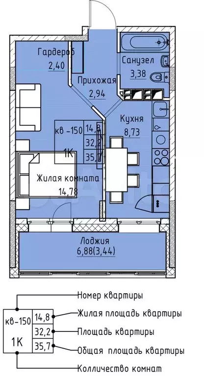 1-к. квартира, 35,7 м, 10/12 эт. - Фото 0