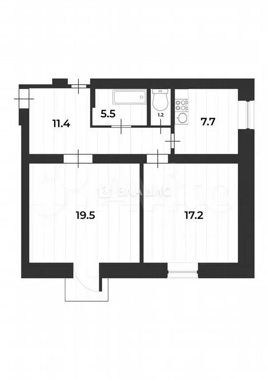 2-к. квартира, 61,6 м, 2/2 эт. - Фото 0