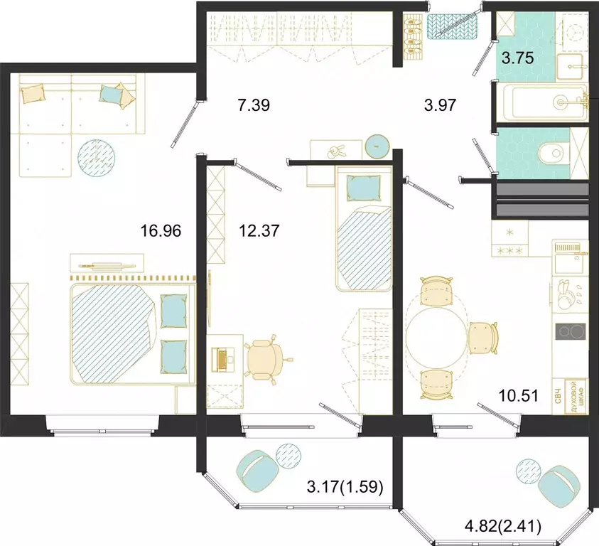 2-к кв. Московская область, Домодедово ул. Текстильщиков, 45 (58.95 м) - Фото 1