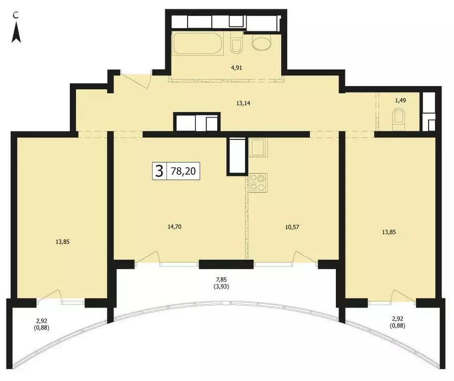3-комнатная квартира: Краснодар, улица Автолюбителей, 1/3лит2 (78.2 м) - Фото 0