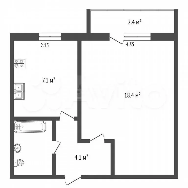 1-к. квартира, 33 м, 4/5 эт. - Фото 1