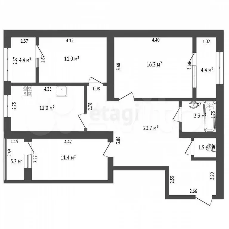 3-к. квартира, 86 м, 1/5 эт. - Фото 0