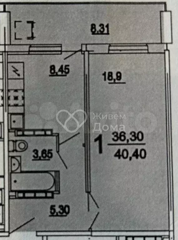 1-к. квартира, 40,4 м, 8/10 эт. - Фото 0