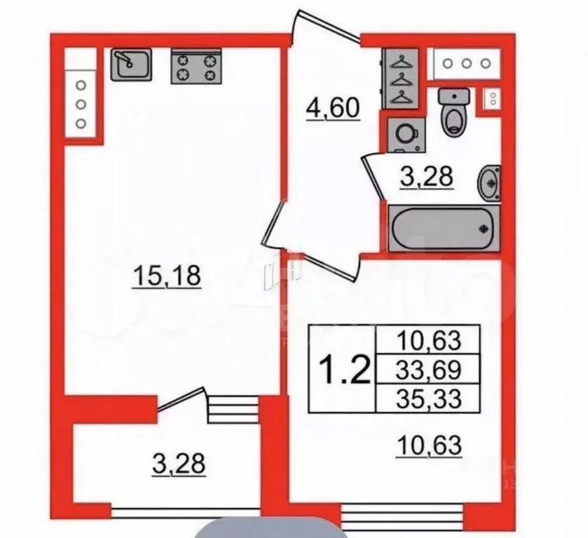 1-к кв. Санкт-Петербург Уральская ул., 21 (33.7 м) - Фото 2