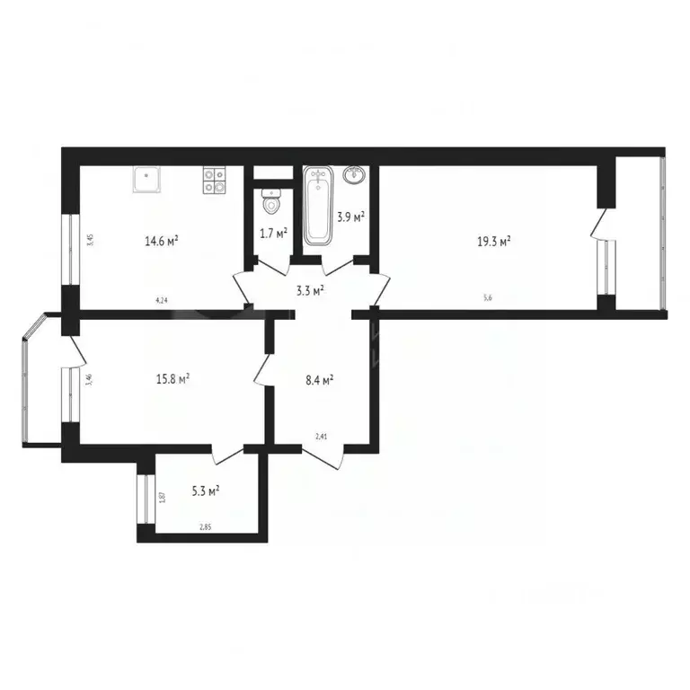 2-к кв. Тюменская область, Тюмень ул. Пермякова, 84к2 (69.0 м) - Фото 2