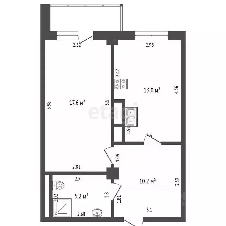1-к кв. Саха (Якутия), Якутск ул. Курашова, 49 (46.0 м) - Фото 2