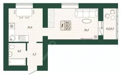 1-к кв. Самарская область, Волжский район, Смышляевка городское ... - Фото 1