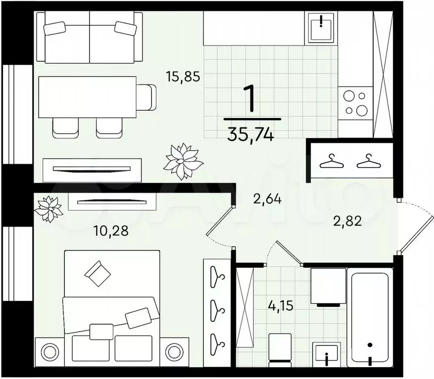 1-к. квартира, 35,7 м, 4/4 эт. - Фото 1