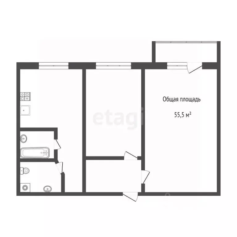 2-к кв. Томская область, Томск ул. Федора Лыткина, 20 (55.5 м) - Фото 2