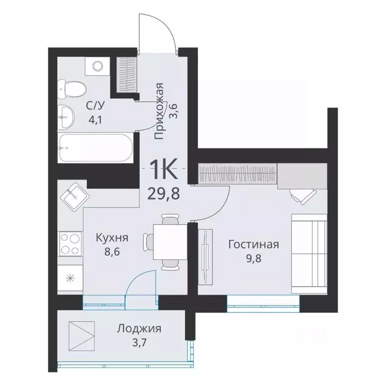 1-к кв. Новосибирская область, Обь  (28.0 м) - Фото 0