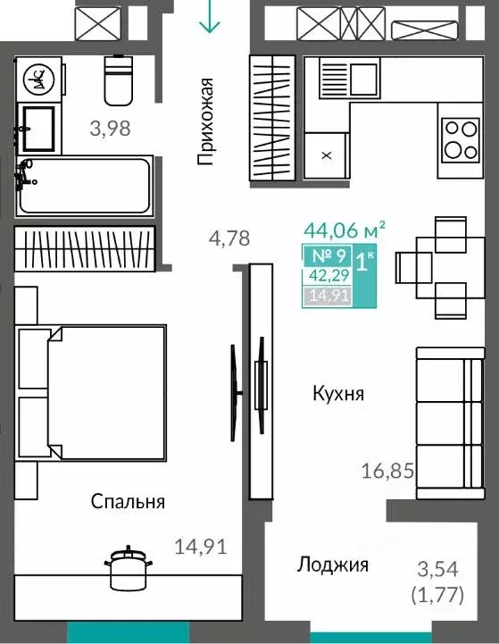 1-к кв. Севастополь Ленинский муниципальный округ,  (42.29 м) - Фото 0