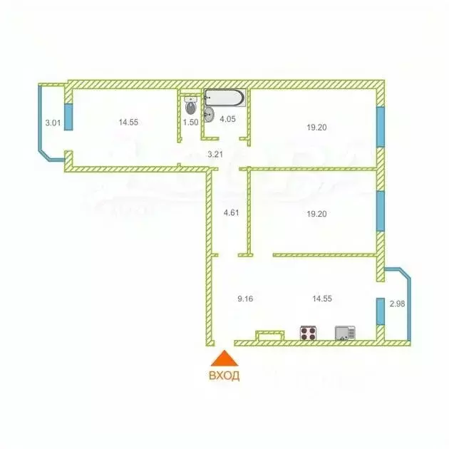 3-к кв. Тюменская область, Тюмень ул. Николая Семенова, 31к2 (90.3 м) - Фото 2
