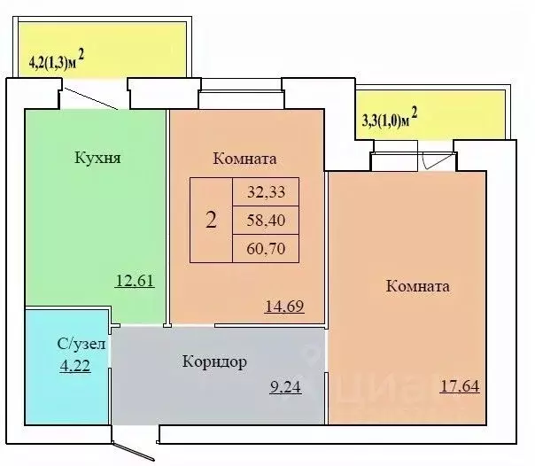 2-к кв. Ярославская область, Ярославль ул. Белинского, 17А (60.7 м) - Фото 0