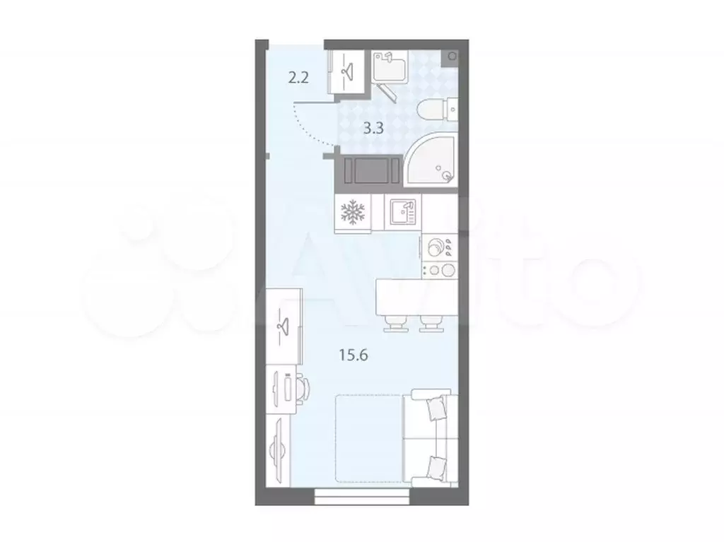 Квартира-студия, 21,1 м, 4/22 эт. - Фото 0