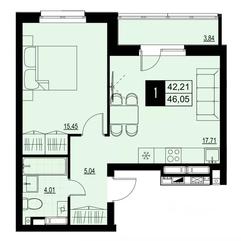 1-к кв. Самарская область, Самара Южное ш., 7А (44.13 м) - Фото 1