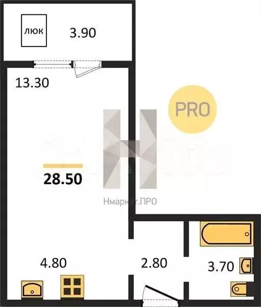 Квартира-студия, 28,5м, 10/17эт. - Фото 1