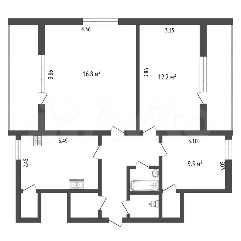 4-к. квартира, 64,5 м, 5/5 эт. - Фото 0