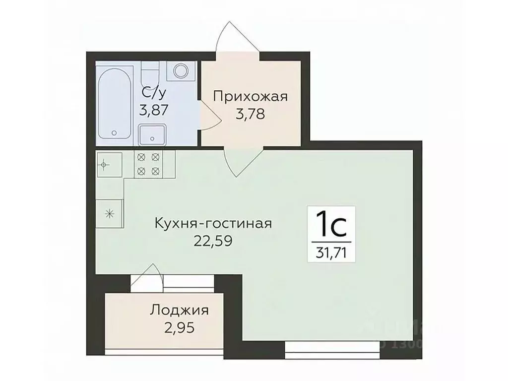 Студия Воронежская область, Воронеж ул. Чапаева, 68Б (31.71 м) - Фото 0