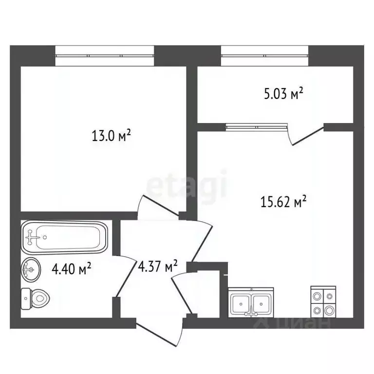1-к кв. Тюменская область, Тюмень ул. Пожарных и Спасателей, 1к1 (37.0 ... - Фото 1
