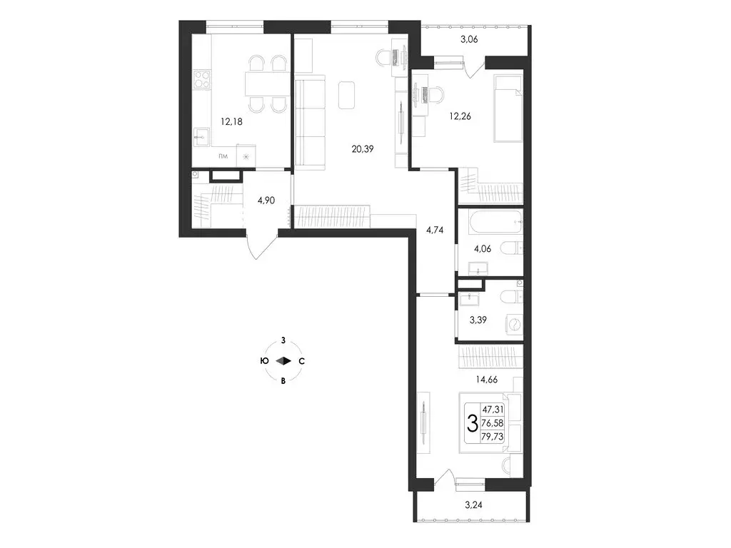 3-комнатная квартира: Воронеж, микрорайон Первое Мая, ЖК Май (79.73 м) - Фото 1