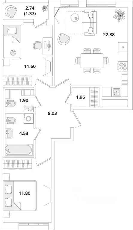 2-к кв. Санкт-Петербург Кубинская ул., 82к3с1 (65.1 м) - Фото 0