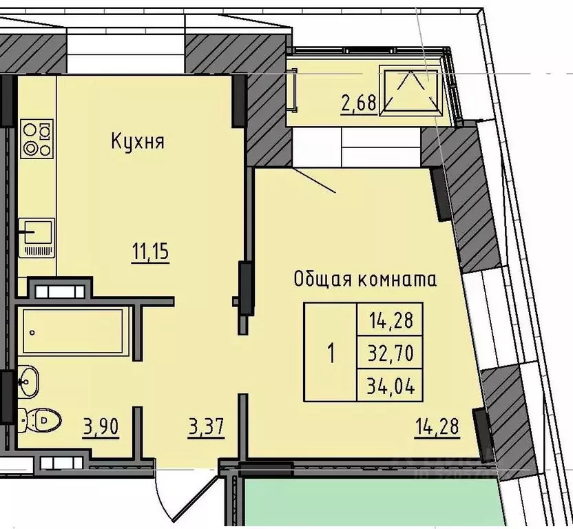 1-к кв. саха (якутия), якутск 37-й кв-л, (34.04 м) - Фото 0