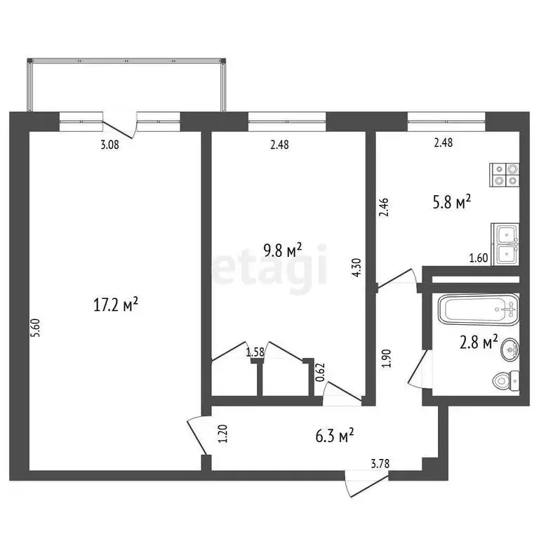 2-комнатная квартира: Челябинск, улица Марченко, 18 (41.8 м) - Фото 1