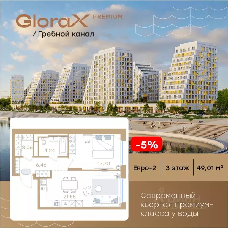 1-к кв. Нижегородская область, Нижний Новгород Глоракс Премиум Гребной ... - Фото 1