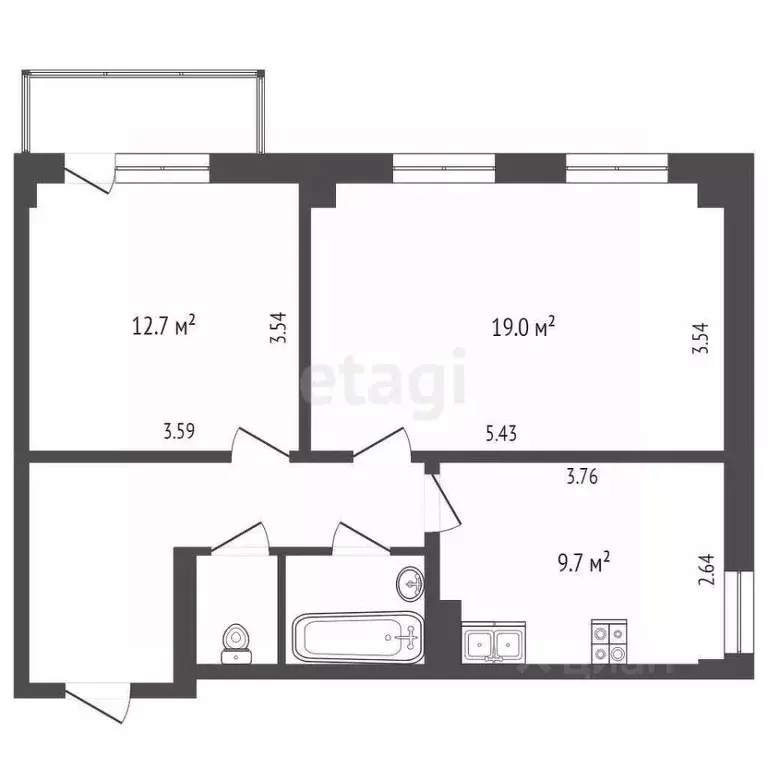2-к кв. Ямало-Ненецкий АО, Муравленко ул. 70 лет Октября, 39 (54.5 м) - Фото 1