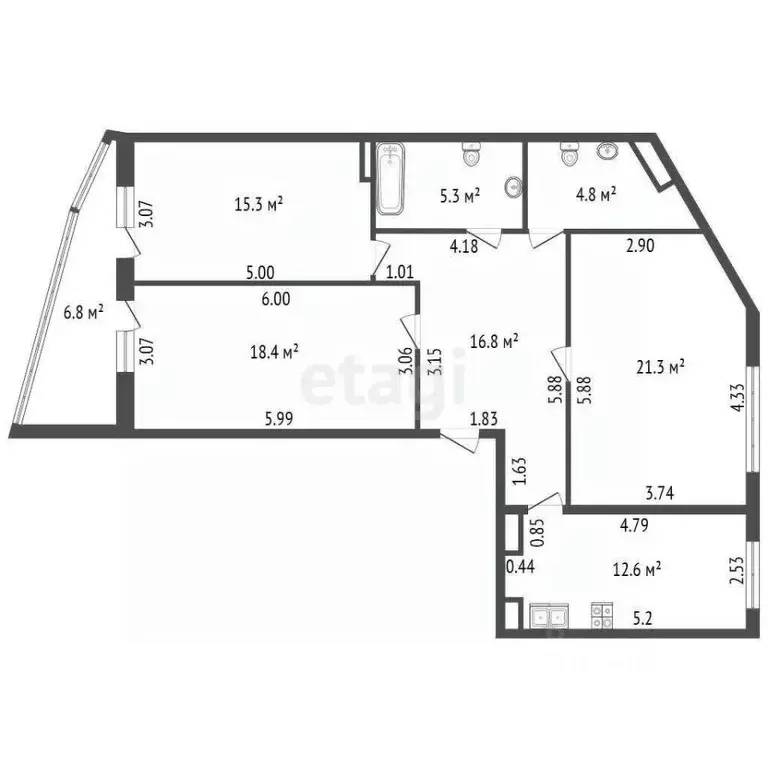 3-к кв. Санкт-Петербург ул. Оптиков, 34к2 (94.5 м) - Фото 2