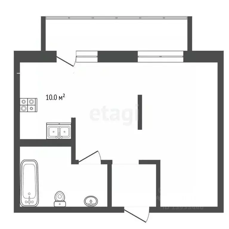 Студия Тюменская область, Тюмень ул. Ю.-Р.Г. Эрвье, 24к2 (30.2 м) - Фото 1